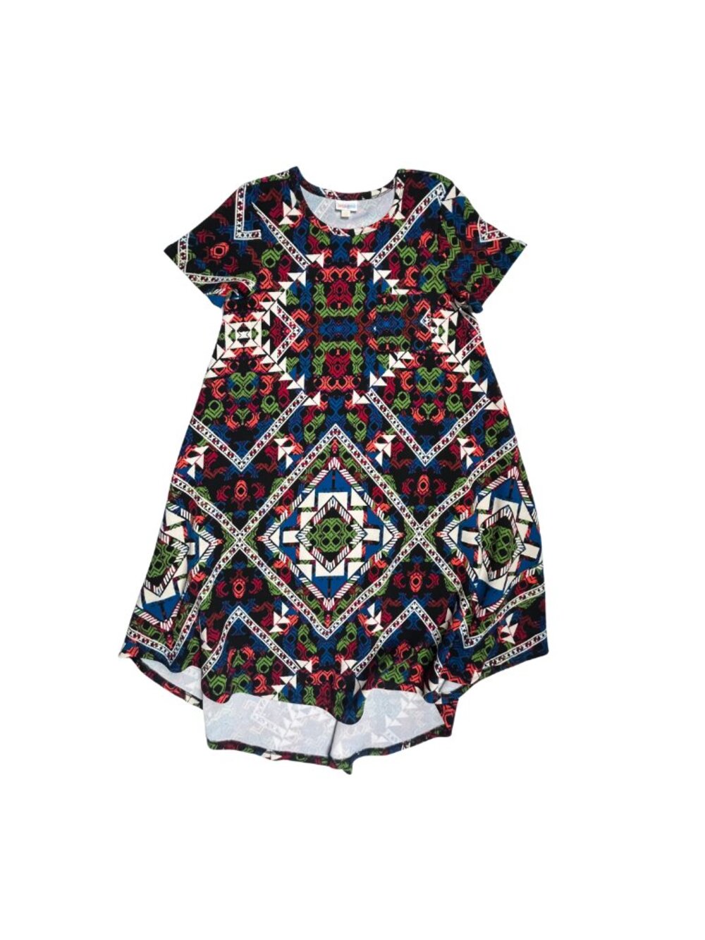 LuLaRoe Carly Dress XXS Multicolor Geometric Print Pocket High Low Swing Dress